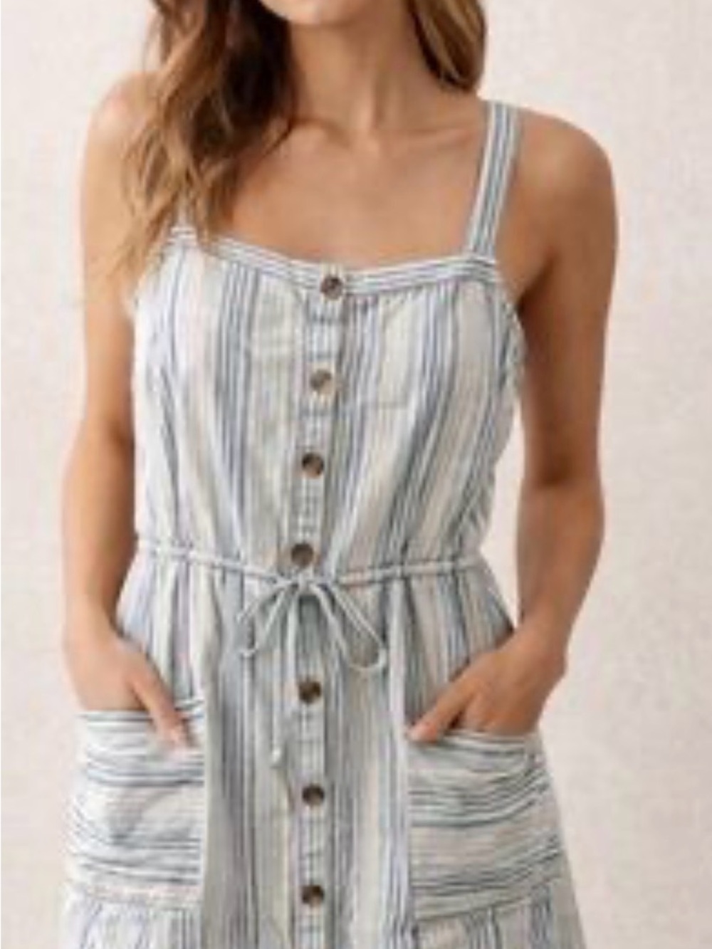 Sonoma Linen Striped Button-Front Pocket Dress